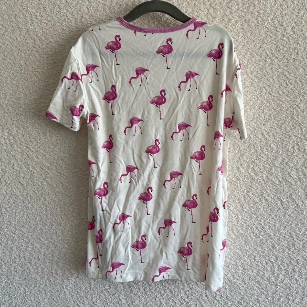 Kyte BABY White Pajama Top with Pink Flamingo Print